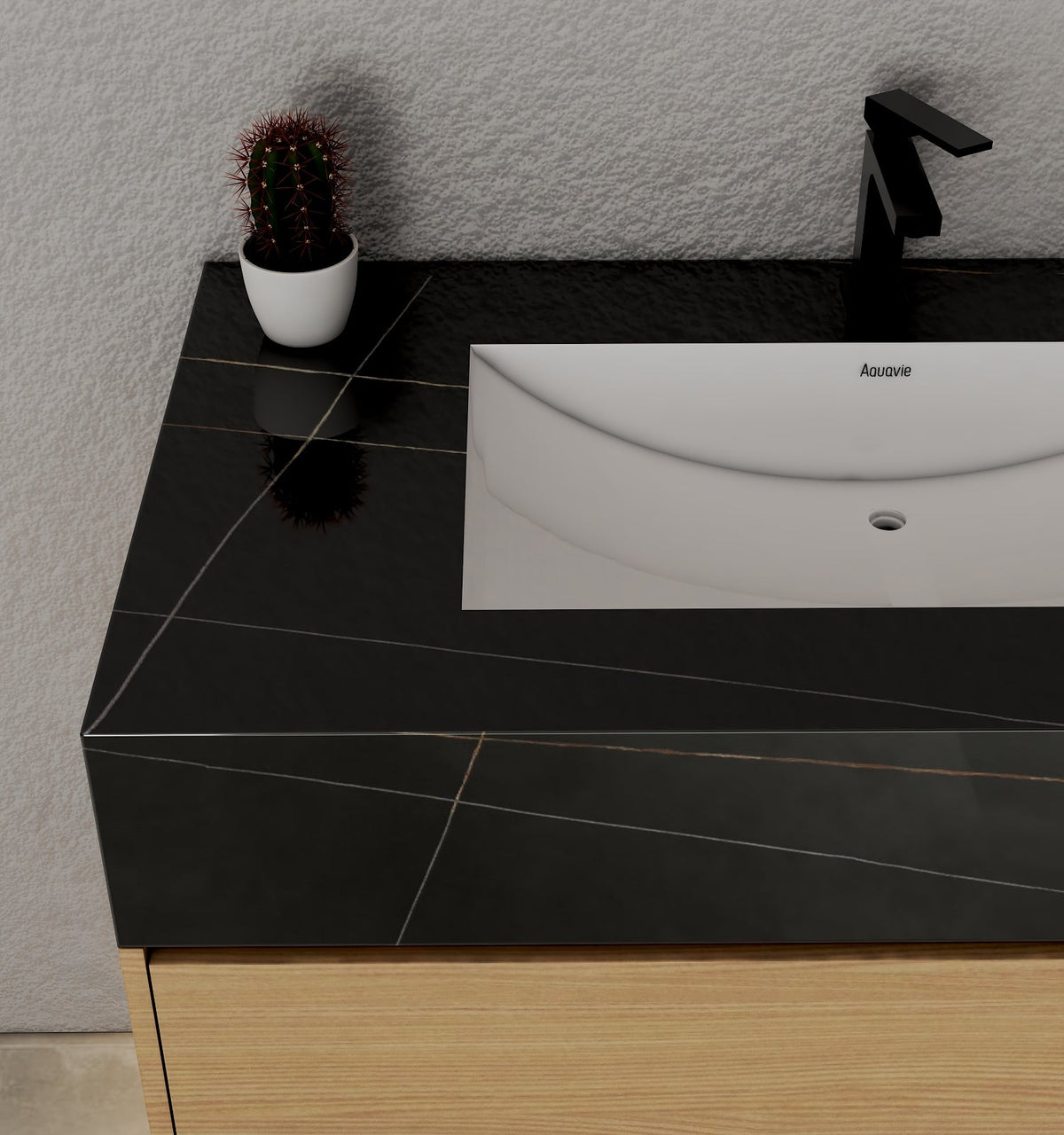 32", 36", 40" Nature Oak Hotel-Style Floating Bathroom Vanity With Sintered Stone Top -VanityBlack Marquina Gold Veins