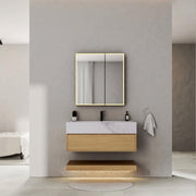32", 36", 40" Nature Oak Hotel-Style Floating Bathroom Vanity With Sintered Stone Top -VanityWhite Carrara