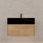 32", 36", 40" Seamless Stone Top with Light Oak Floating Bathroom Vanity - VanityBlack Marquina Gold Veins NeoNova Decor