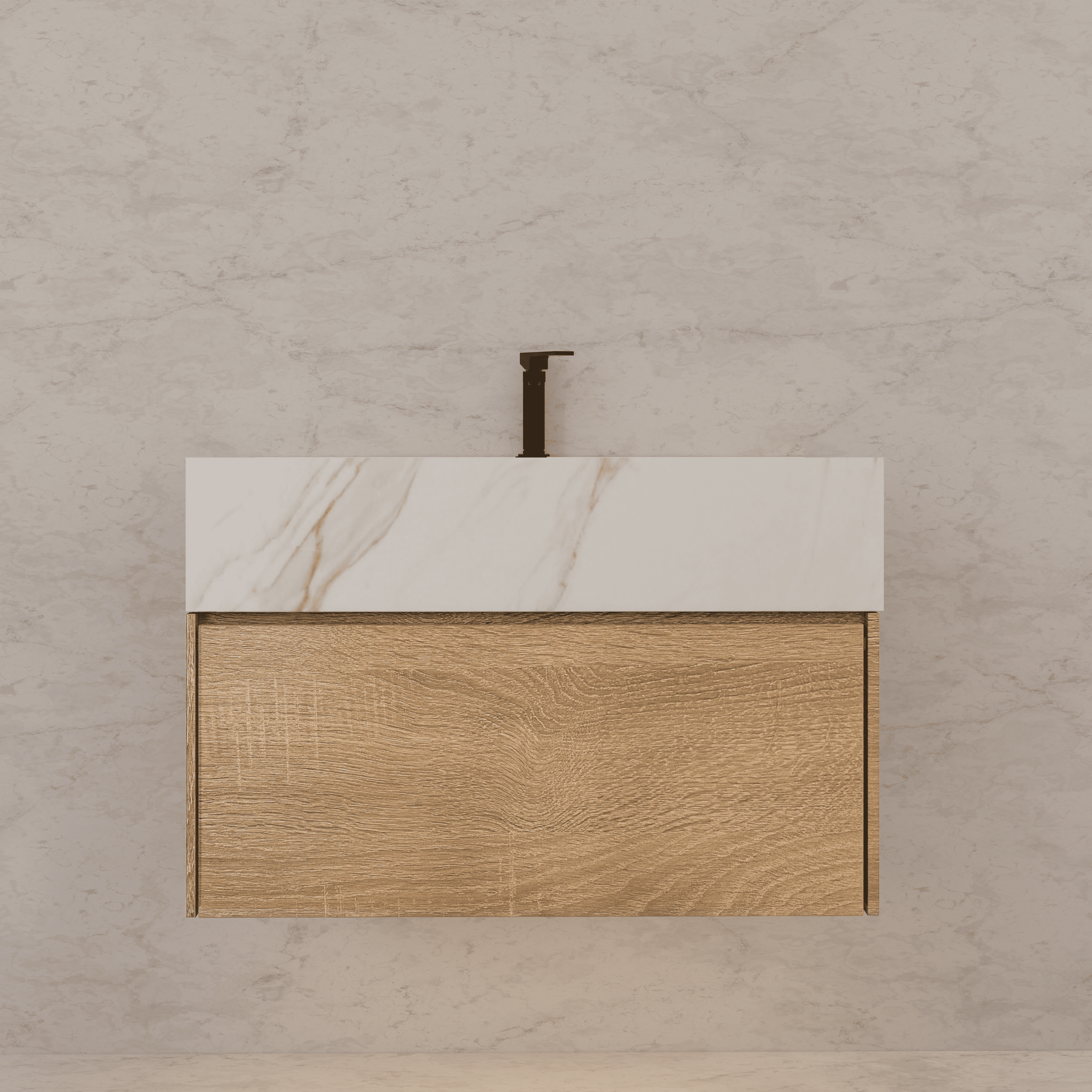 32", 36", 40" Seamless Stone Top with Light Oak Floating Bathroom Vanity - VanityCalacatta Gold NeoNova Decor