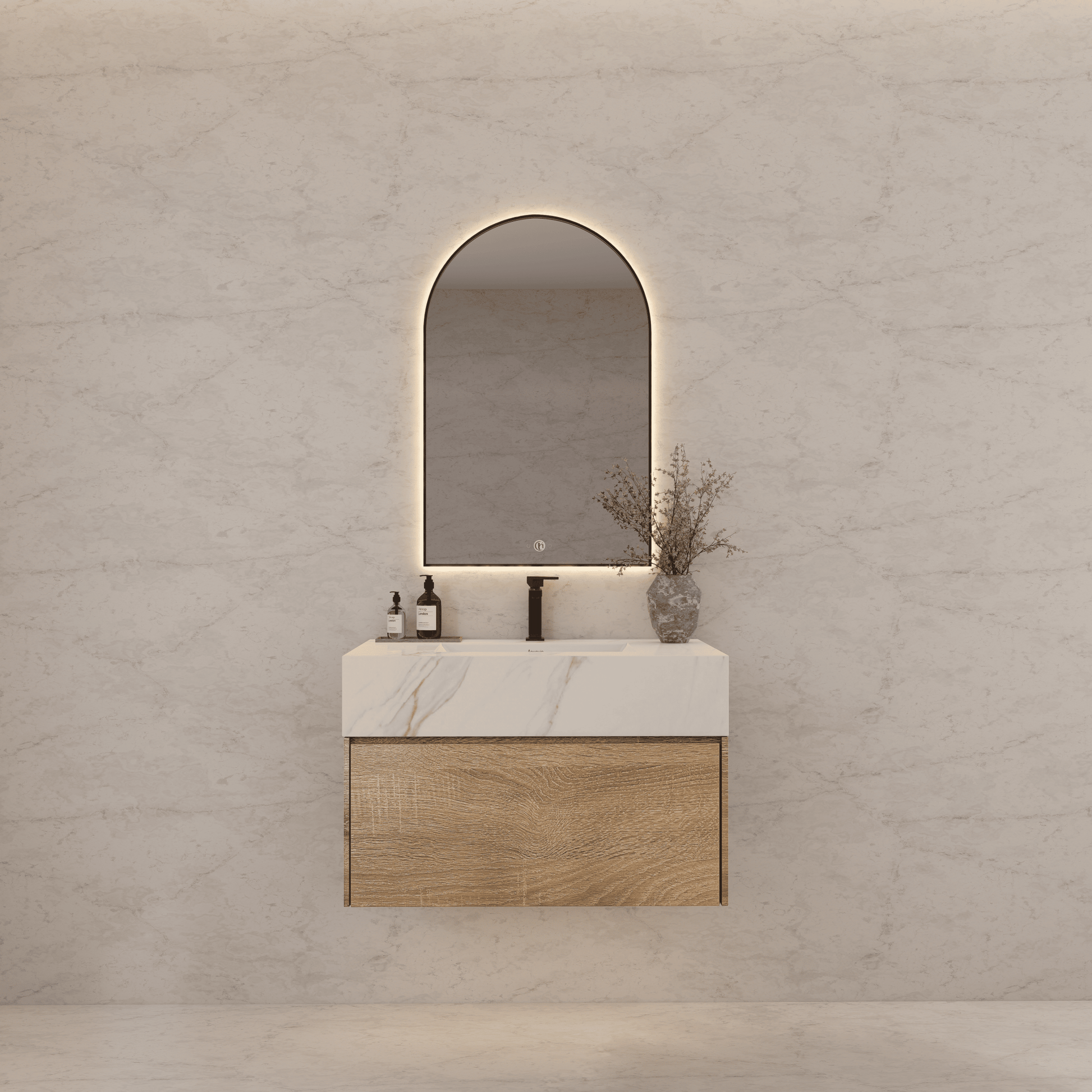 32", 36", 40" Seamless Stone Top with Light Oak Floating Bathroom Vanity - VanityCalacatta Gold NeoNova Decor