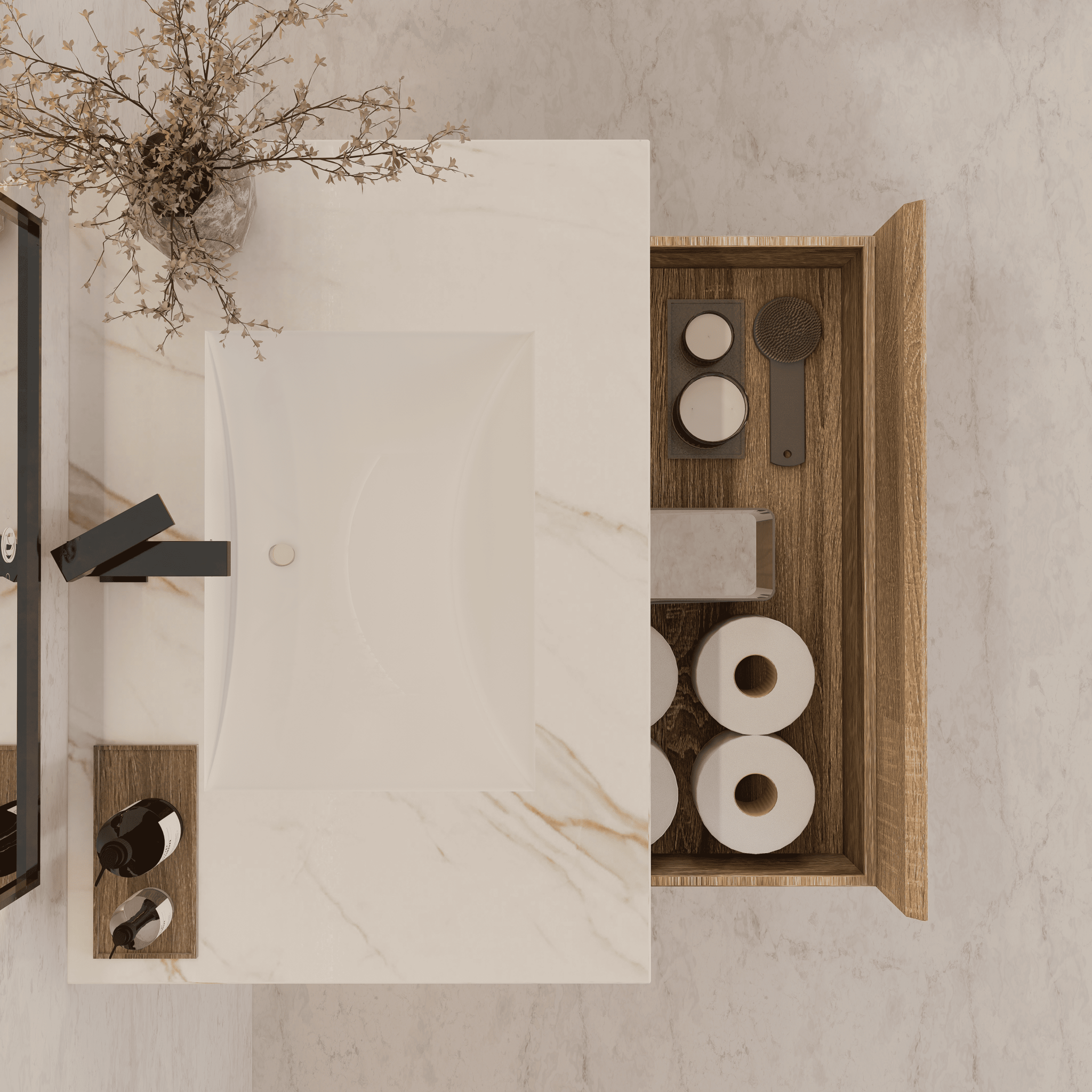 32", 36", 40" Seamless Stone Top with Light Oak Floating Bathroom Vanity - VanityCalacatta Gold NeoNova Decor