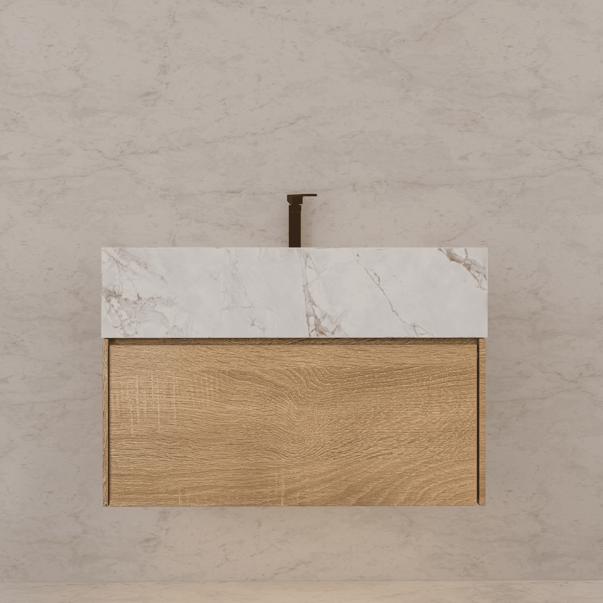 32", 36", 40" Seamless Stone Top with Light Oak Floating Bathroom Vanity - VanityIce Grey NeoNova Decor