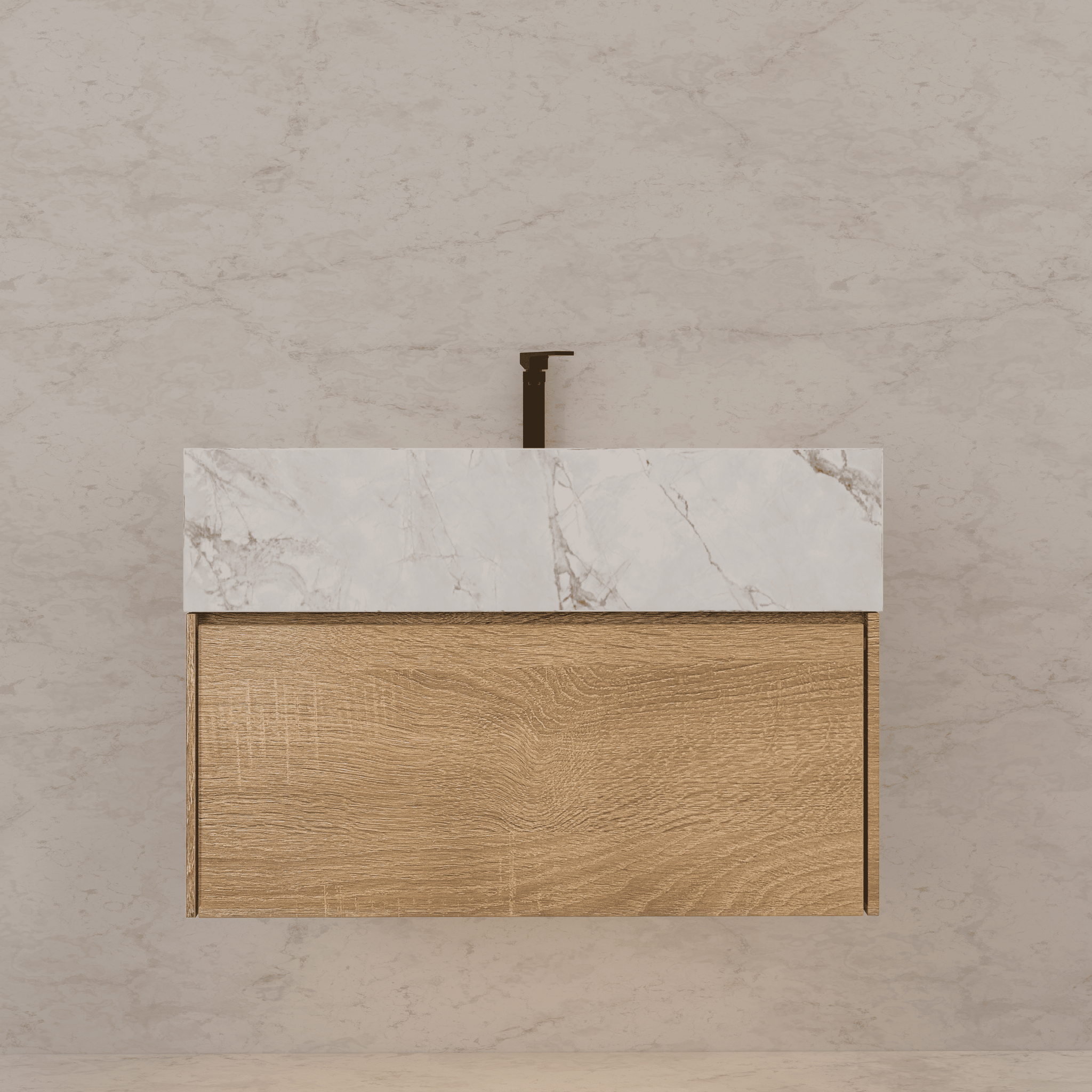 32", 36", 40" Seamless Stone Top with Light Oak Floating Bathroom Vanity - VanityIce Grey NeoNova Decor