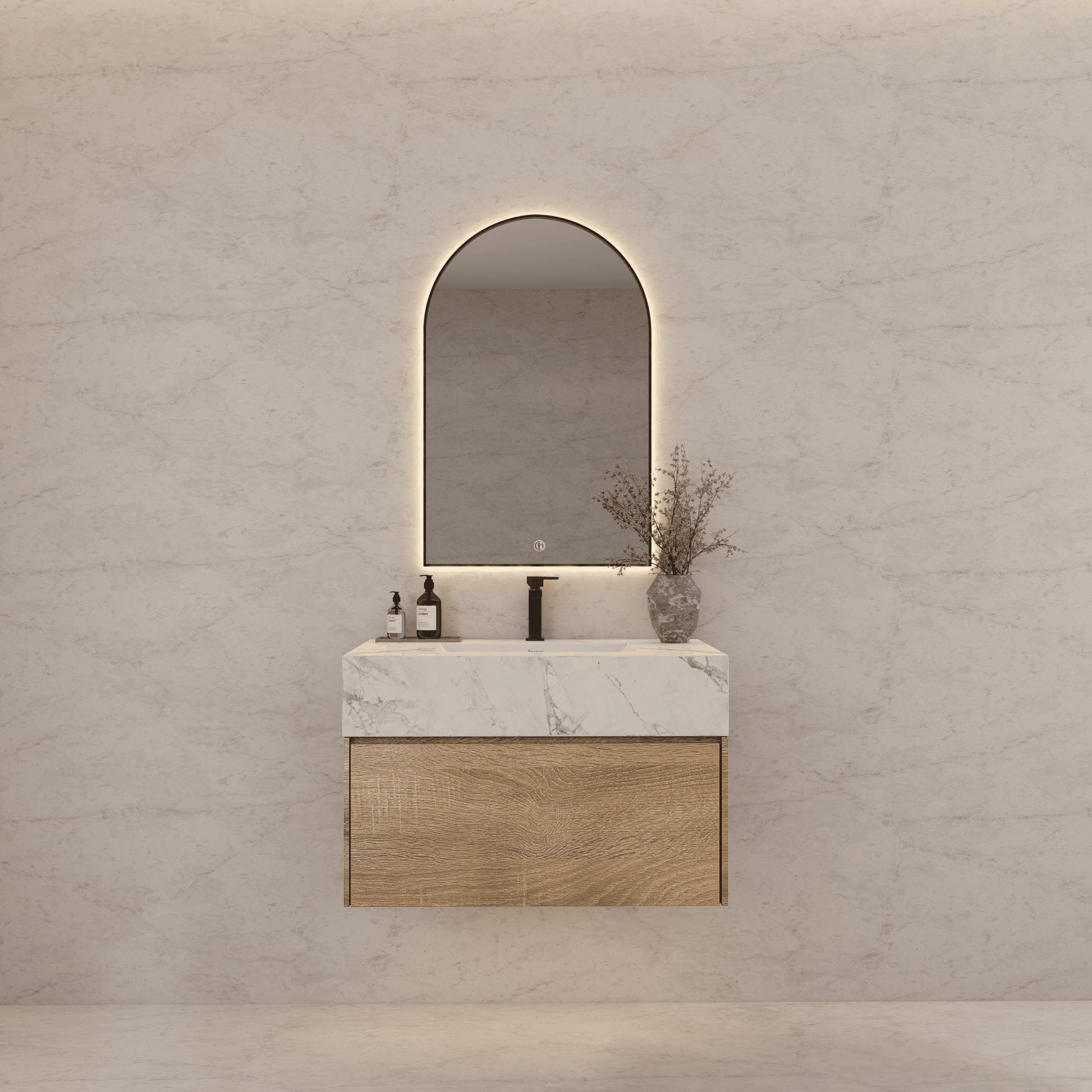 32", 36", 40" Seamless Stone Top with Light Oak Floating Bathroom Vanity - VanityIce Grey NeoNova Decor