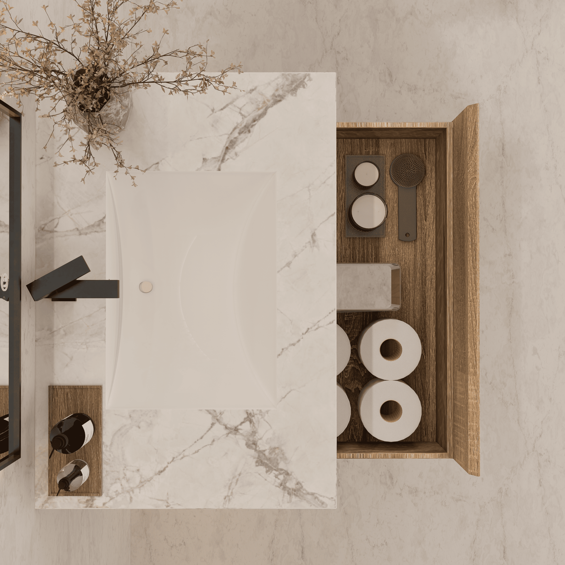 32", 36", 40" Seamless Stone Top with Light Oak Floating Bathroom Vanity - VanityIce Grey NeoNova Decor