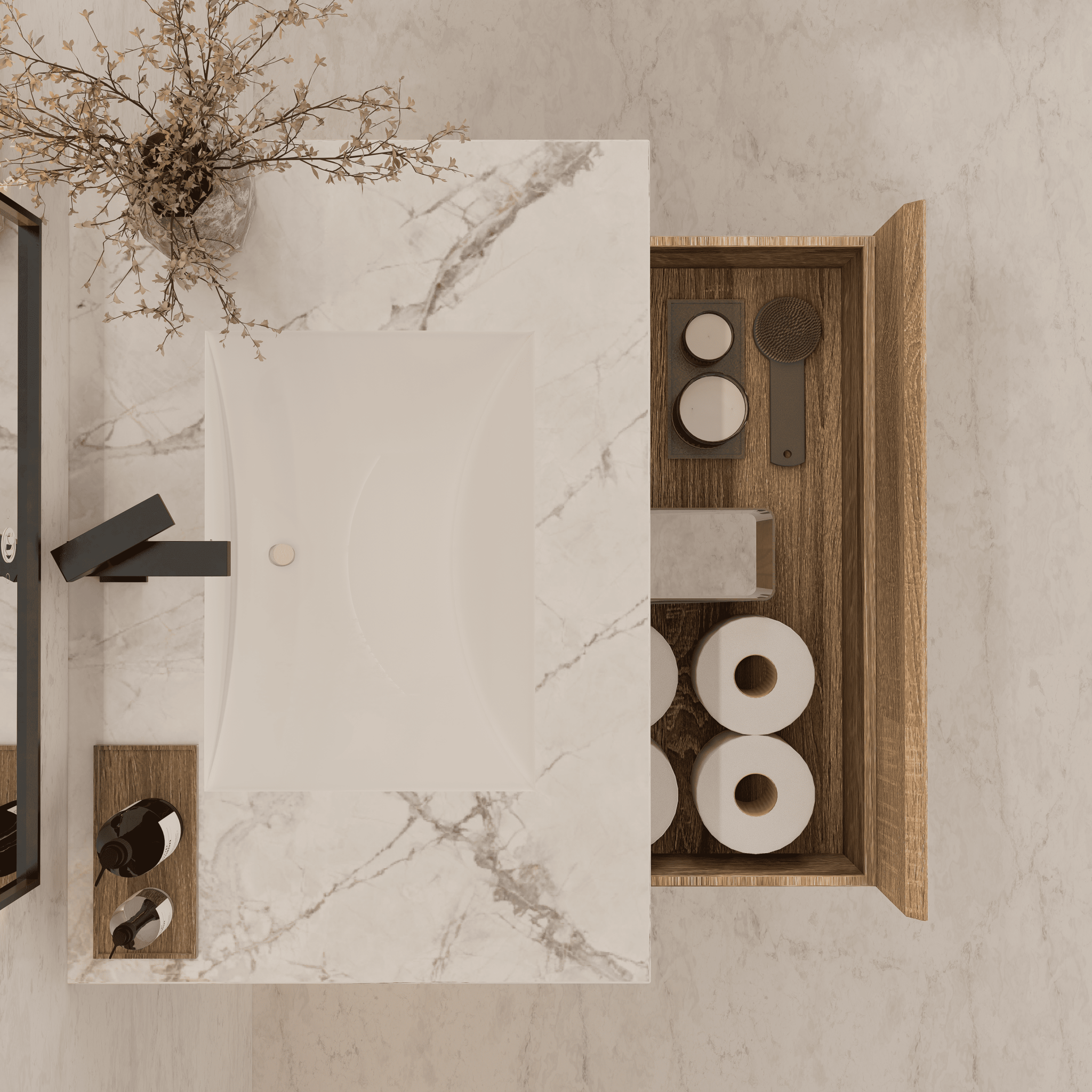 32", 36", 40" Seamless Stone Top with Light Oak Floating Bathroom Vanity - VanityIce Grey NeoNova Decor