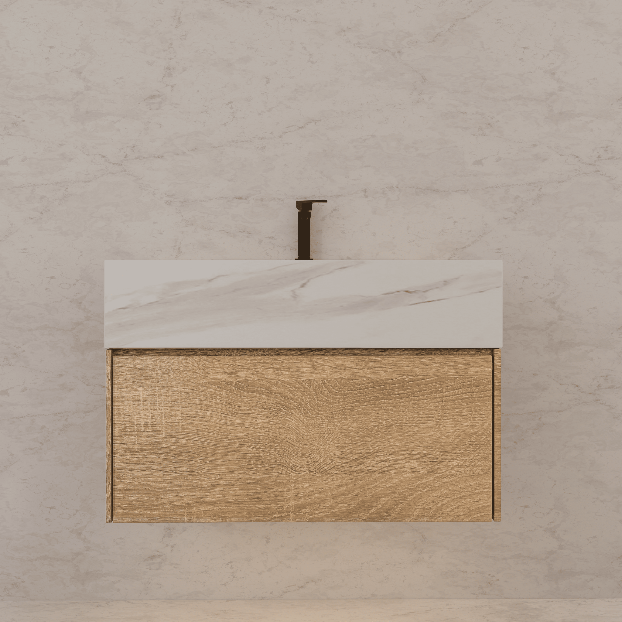 32", 36", 40" Seamless Stone Top with Light Oak Floating Bathroom Vanity - VanityWhite Carrara NeoNova Decor