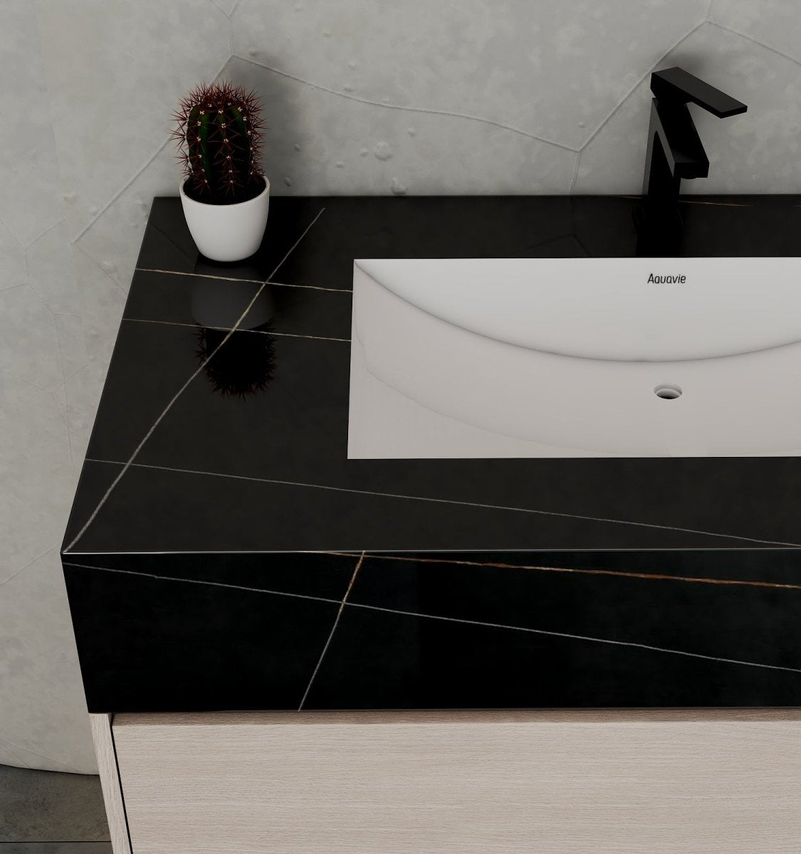 32", 36", 40" Sintered Stone Top with Hotel - Style Floating Bathroom Vanity - VanityBlack Marquina Gold Veins NeoNova Decor