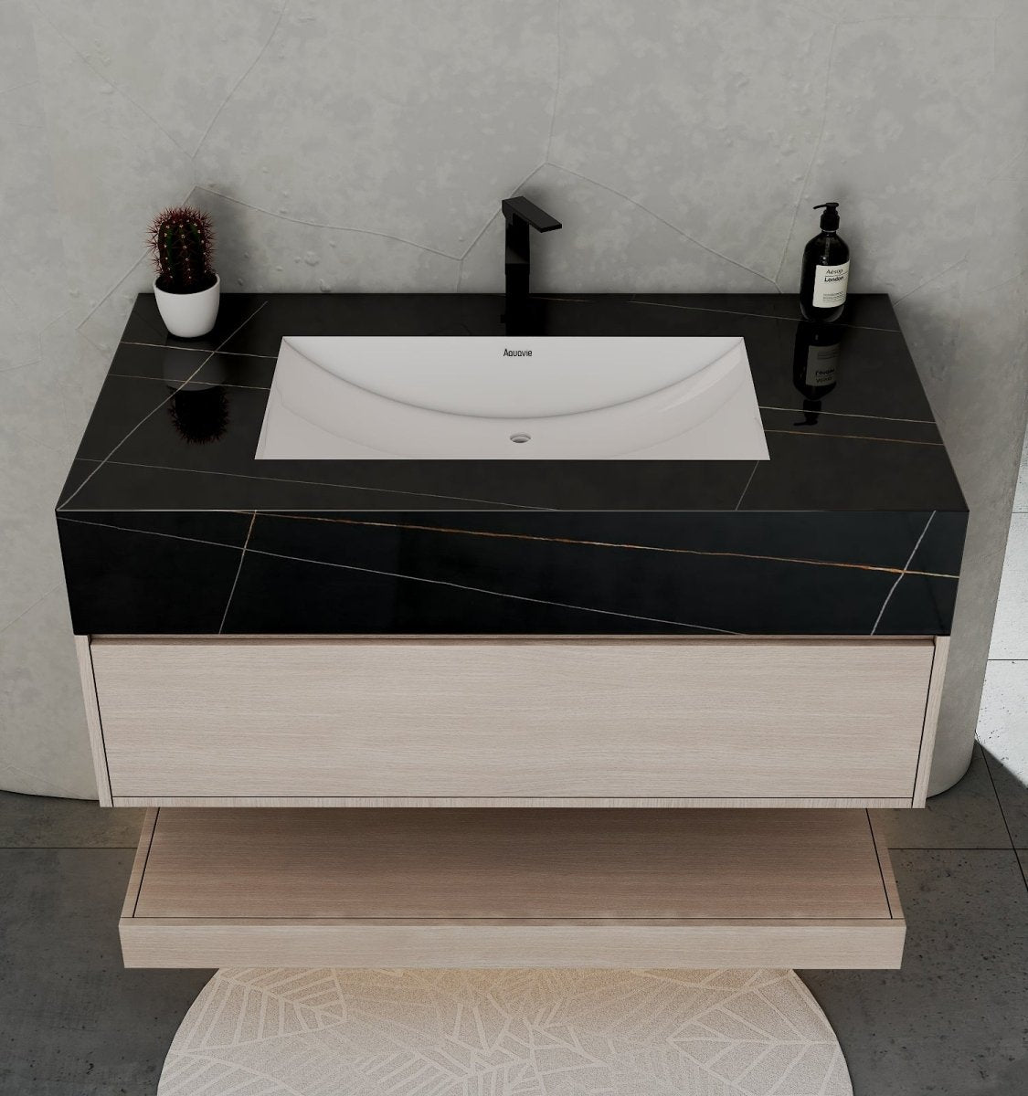 32", 36", 40" Sintered Stone Top with Hotel - Style Floating Bathroom Vanity - VanityBlack Marquina Gold Veins NeoNova Decor