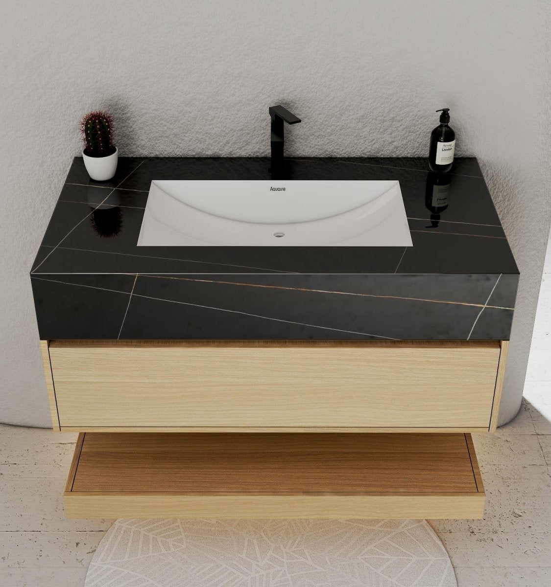 32", 36", 40" Sintered Stone Top with Hotel - Style Floating Bathroom Vanity - VanityBlack Marquina Gold Veins NeoNova Decor