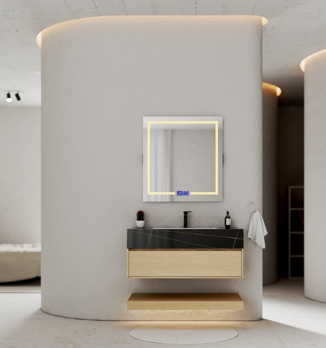 32", 36", 40" Sintered Stone Top with Hotel - Style Floating Bathroom Vanity - VanityBlack Marquina Gold Veins NeoNova Decor