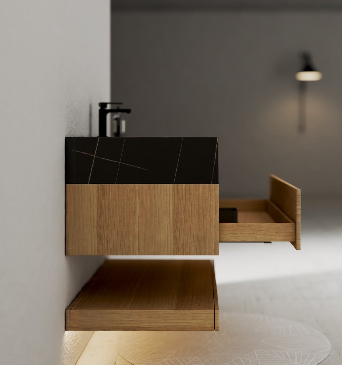 32", 36", 40" Sintered Stone Top with Hotel - Style Floating Bathroom Vanity - VanityBlack Marquina Gold Veins NeoNova Decor