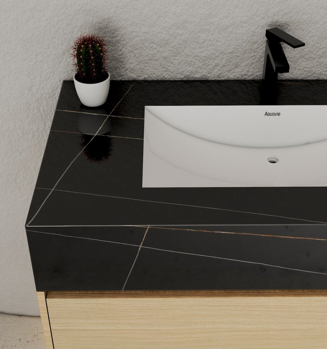 32", 36", 40" Sintered Stone Top with Hotel - Style Floating Bathroom Vanity - VanityBlack Marquina Gold Veins NeoNova Decor