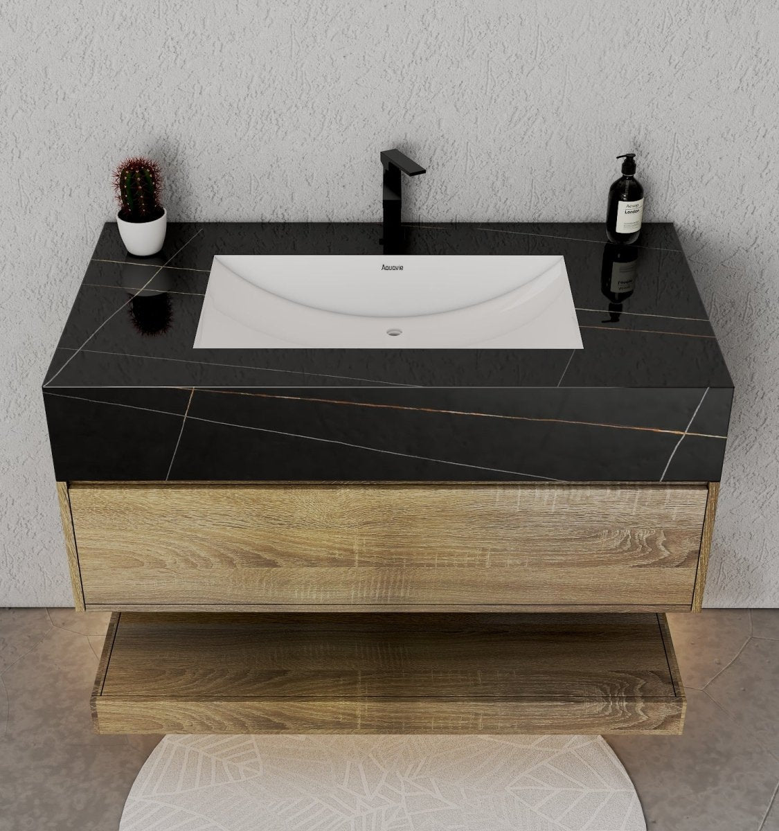 32", 36", 40" Sintered Stone Top with Hotel - Style Floating Bathroom Vanity - VanityBlack Marquina Gold Veins NeoNova Decor