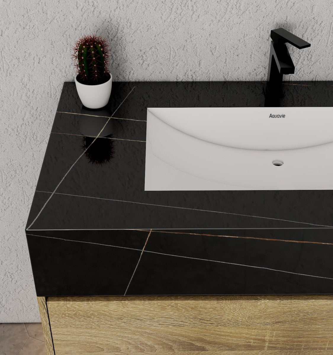 32", 36", 40" Sintered Stone Top with Hotel - Style Floating Bathroom Vanity - VanityBlack Marquina Gold Veins NeoNova Decor