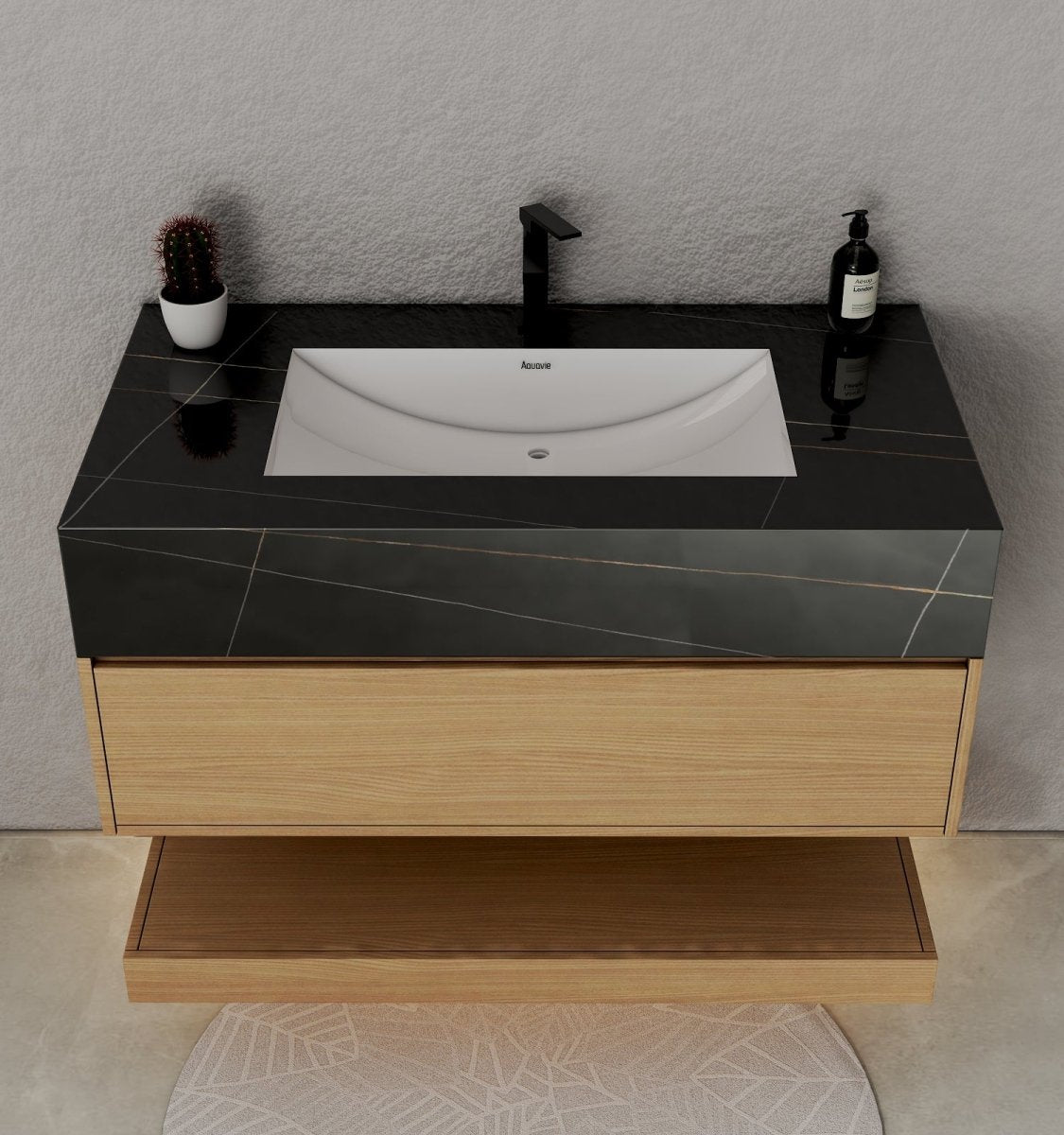 32", 36", 40" Sintered Stone Top with Hotel - Style Floating Bathroom Vanity - VanityBlack Marquina Gold Veins NeoNova Decor