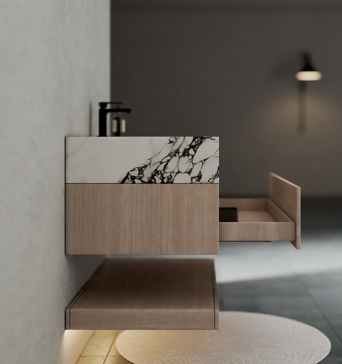 32", 36", 40" Sintered Stone Top with Hotel - Style Floating Bathroom Vanity - VanityCalacatta Black NeoNova Decor