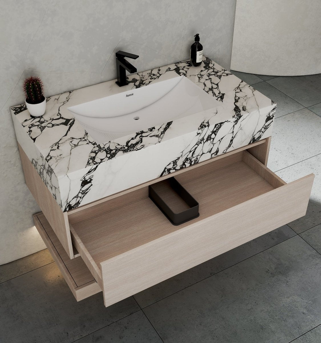 32", 36", 40" Sintered Stone Top with Hotel - Style Floating Bathroom Vanity - VanityCalacatta Black NeoNova Decor