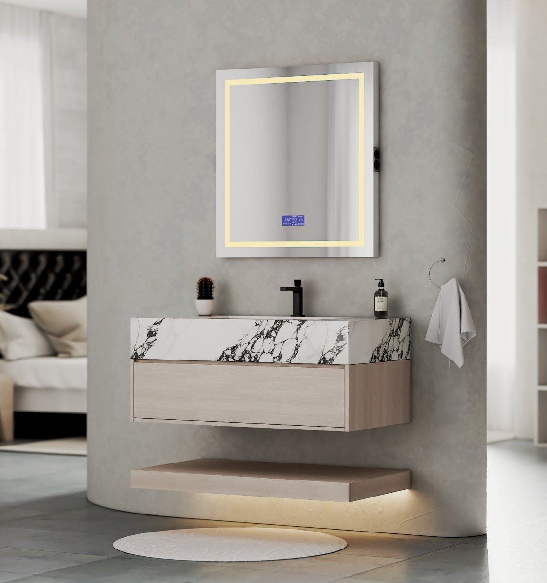 32", 36", 40" Sintered Stone Top with Hotel - Style Floating Bathroom Vanity - VanityCalacatta Black NeoNova Decor