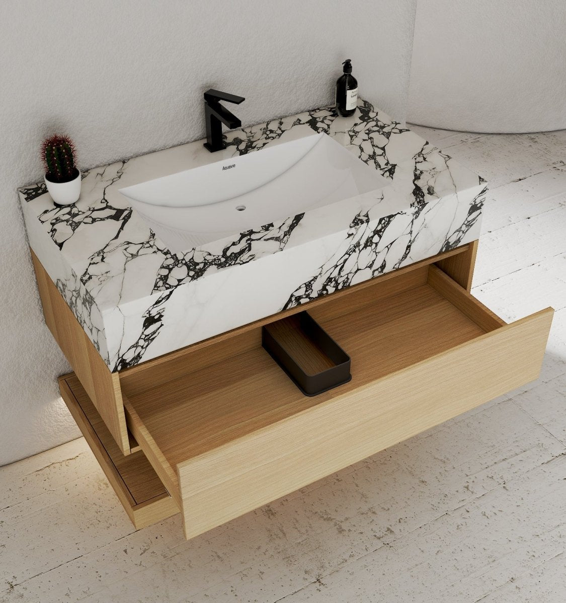 32", 36", 40" Sintered Stone Top with Hotel - Style Floating Bathroom Vanity - VanityCalacatta Black NeoNova Decor