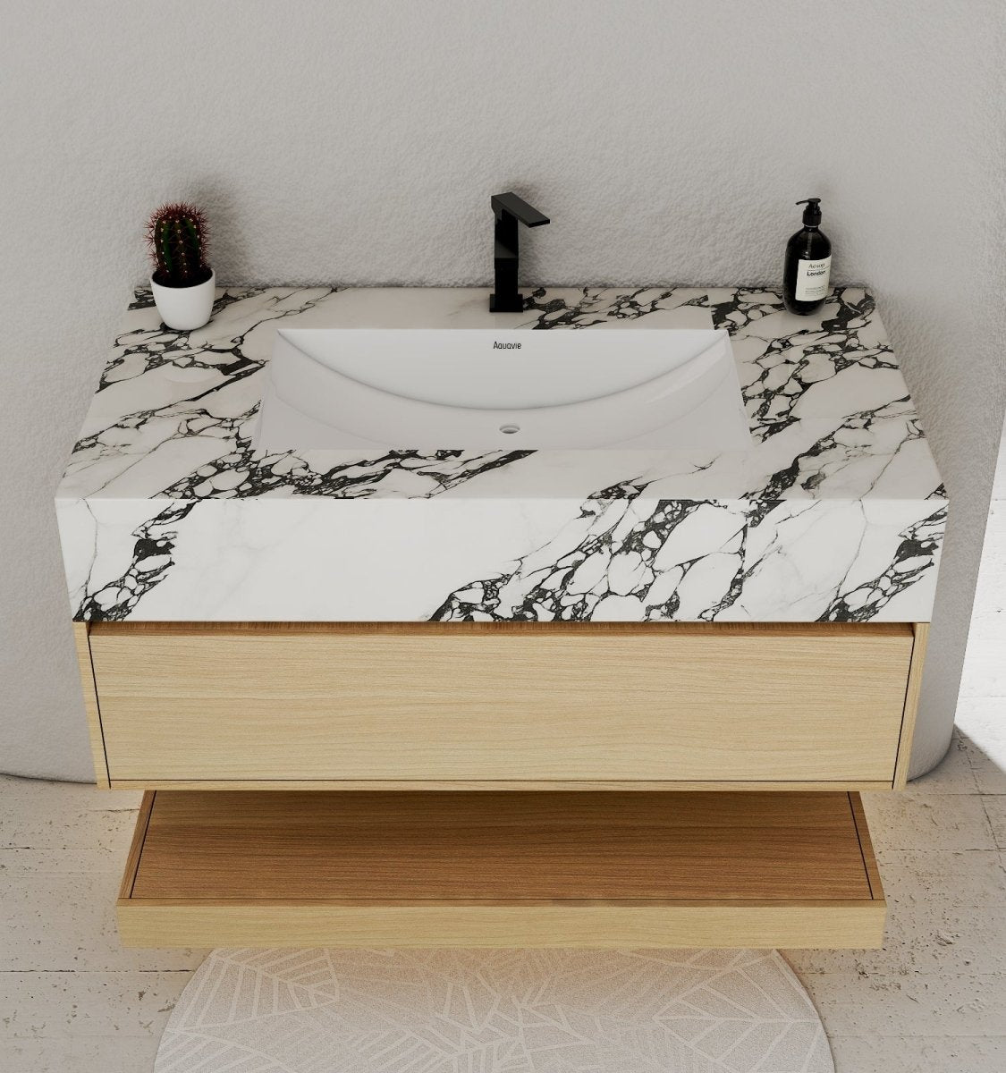 32", 36", 40" Sintered Stone Top with Hotel - Style Floating Bathroom Vanity - VanityCalacatta Black NeoNova Decor