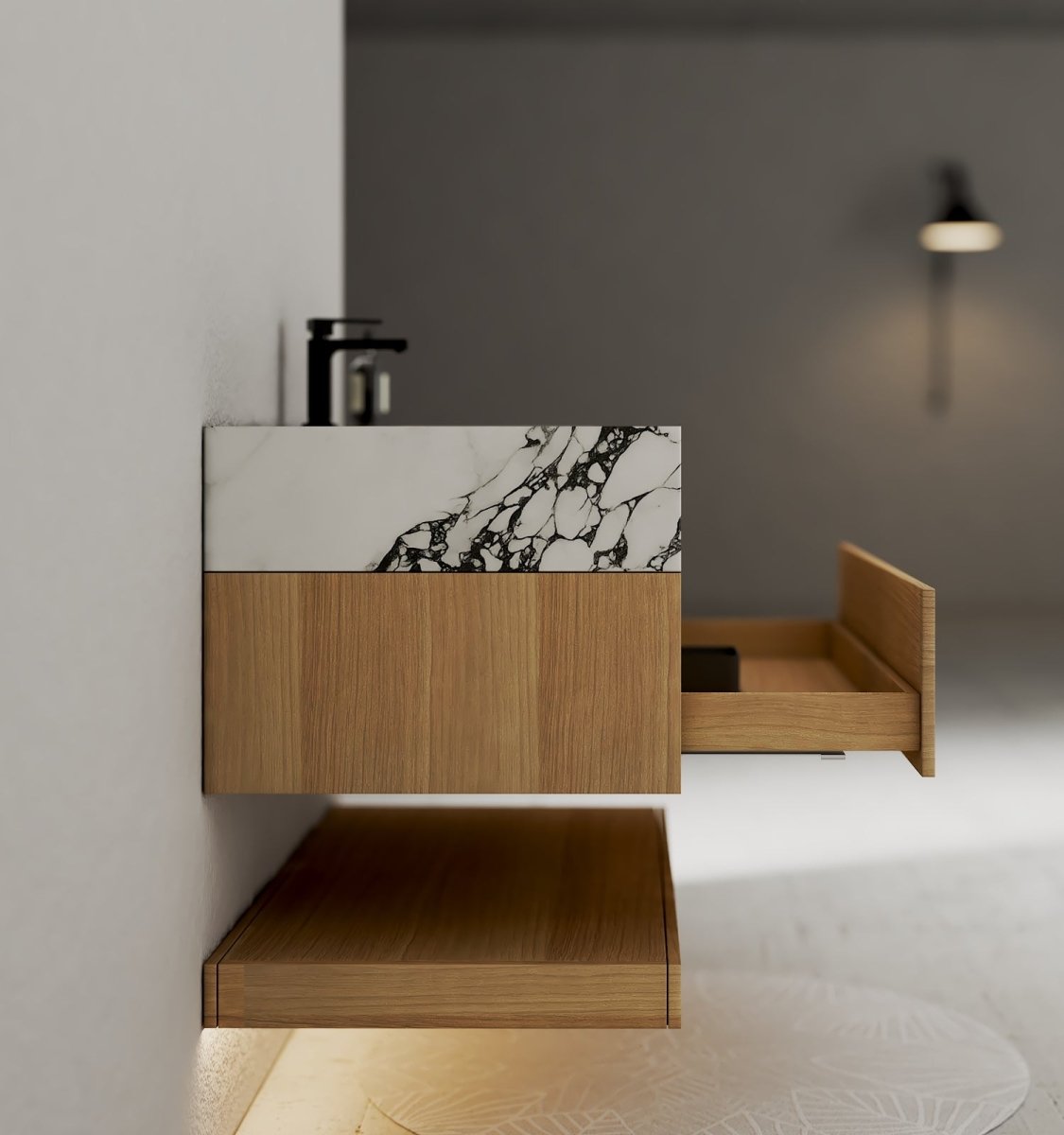 32", 36", 40" Sintered Stone Top with Hotel - Style Floating Bathroom Vanity - VanityCalacatta Black NeoNova Decor