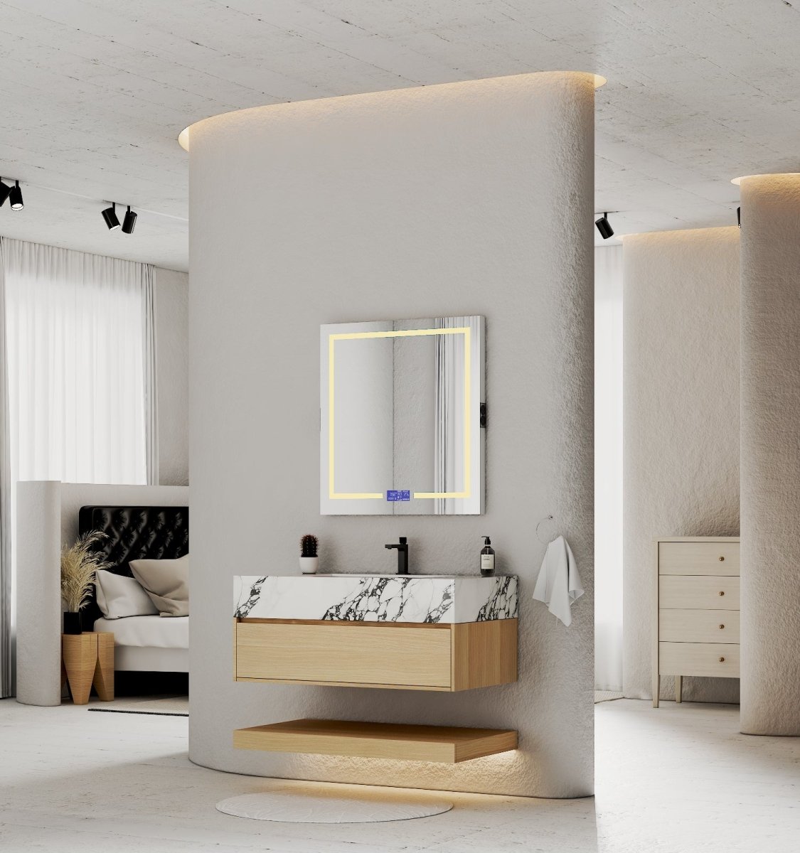 32", 36", 40" Sintered Stone Top with Hotel - Style Floating Bathroom Vanity - VanityCalacatta Black NeoNova Decor