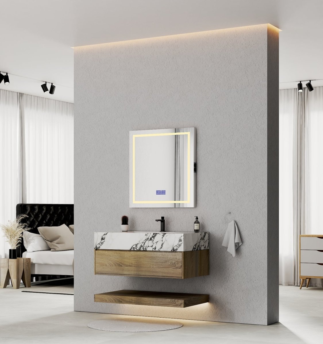 32", 36", 40" Sintered Stone Top with Hotel - Style Floating Bathroom Vanity - VanityCalacatta Black NeoNova Decor