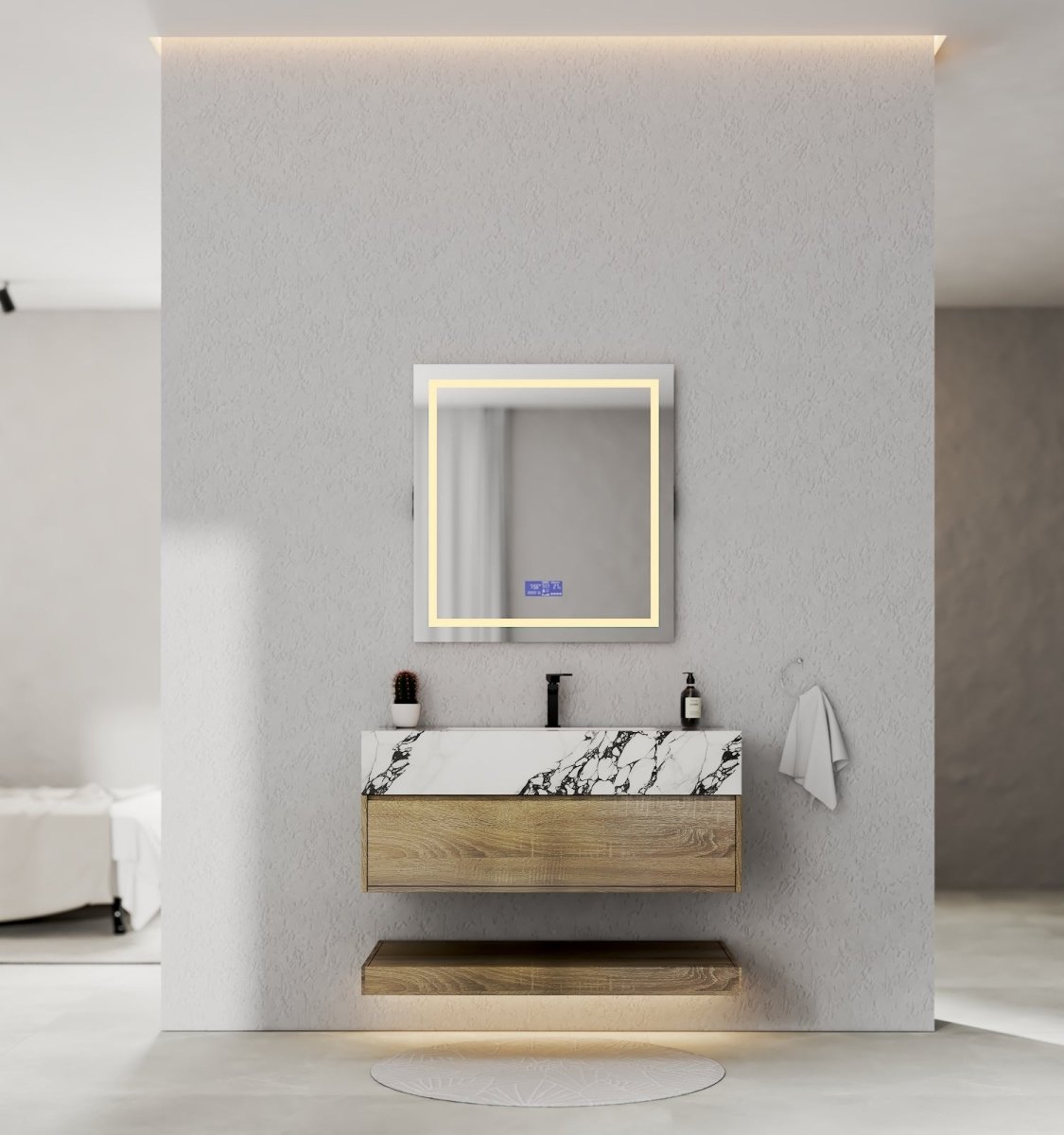 32", 36", 40" Sintered Stone Top with Hotel - Style Floating Bathroom Vanity - VanityCalacatta Black NeoNova Decor