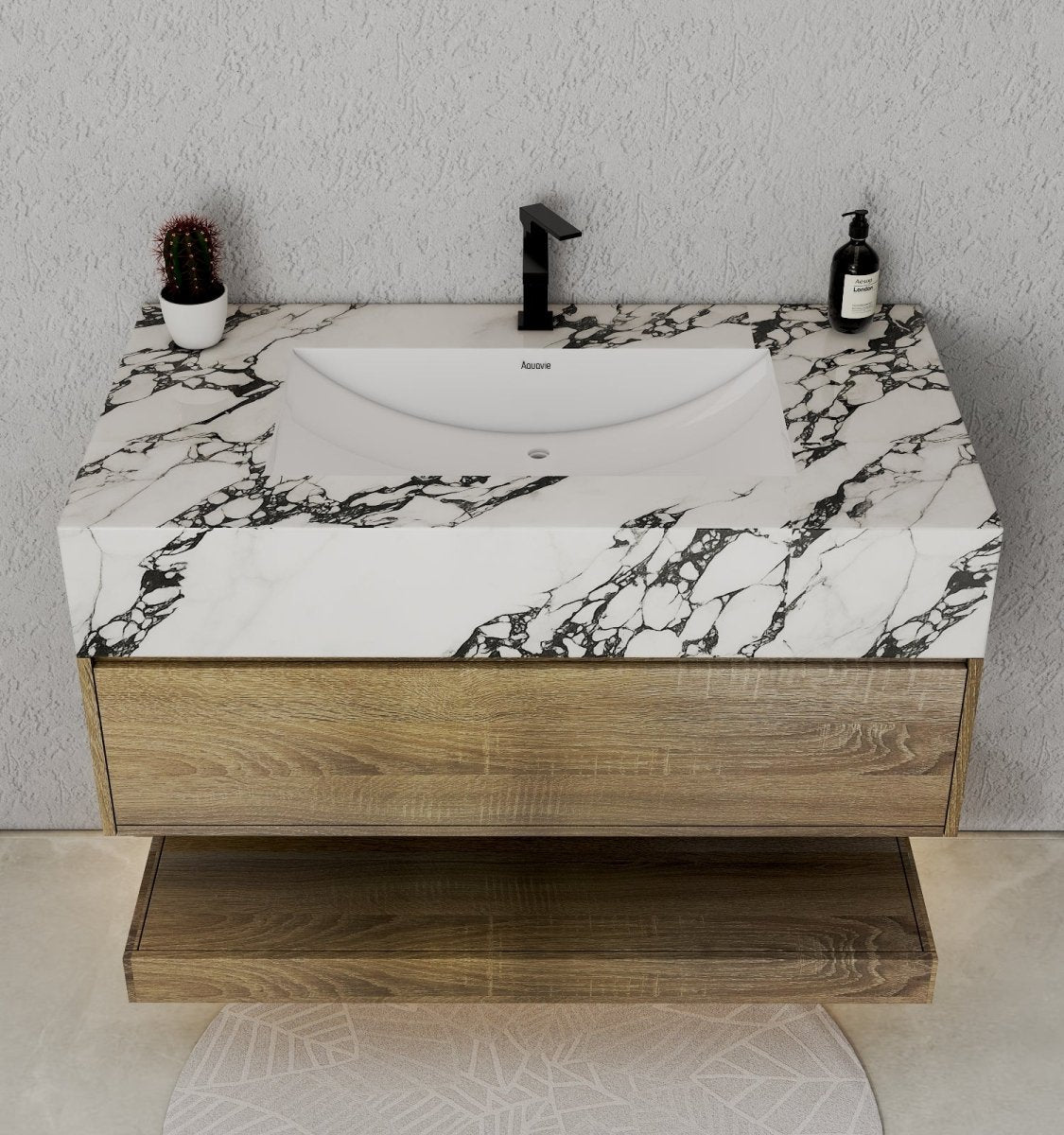 32", 36", 40" Sintered Stone Top with Hotel - Style Floating Bathroom Vanity - VanityCalacatta Black NeoNova Decor