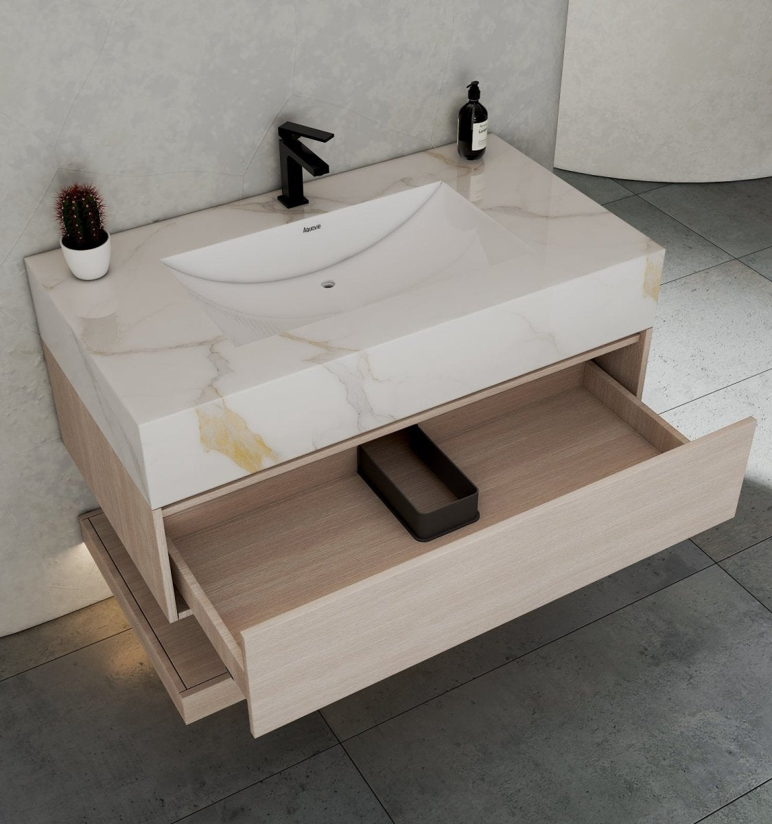32", 36", 40" Sintered Stone Top with Hotel - Style Floating Bathroom Vanity - VanityCalacatta Gold NeoNova Decor