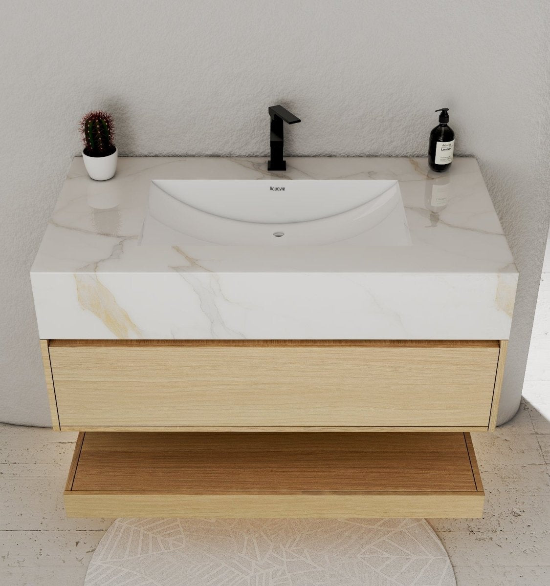 32", 36", 40" Sintered Stone Top with Hotel - Style Floating Bathroom Vanity - VanityCalacatta Gold NeoNova Decor