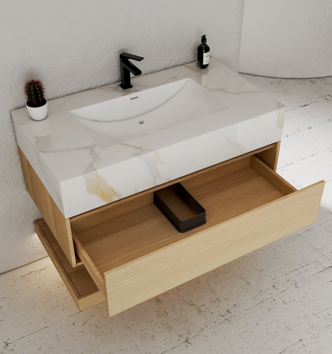 32", 36", 40" Sintered Stone Top with Hotel - Style Floating Bathroom Vanity - VanityCalacatta Gold NeoNova Decor