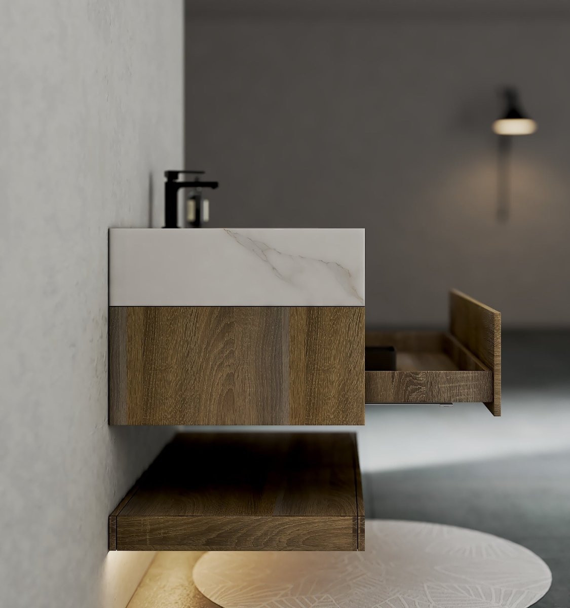 32", 36", 40" Sintered Stone Top with Hotel - Style Floating Bathroom Vanity - VanityCalacatta Gold NeoNova Decor