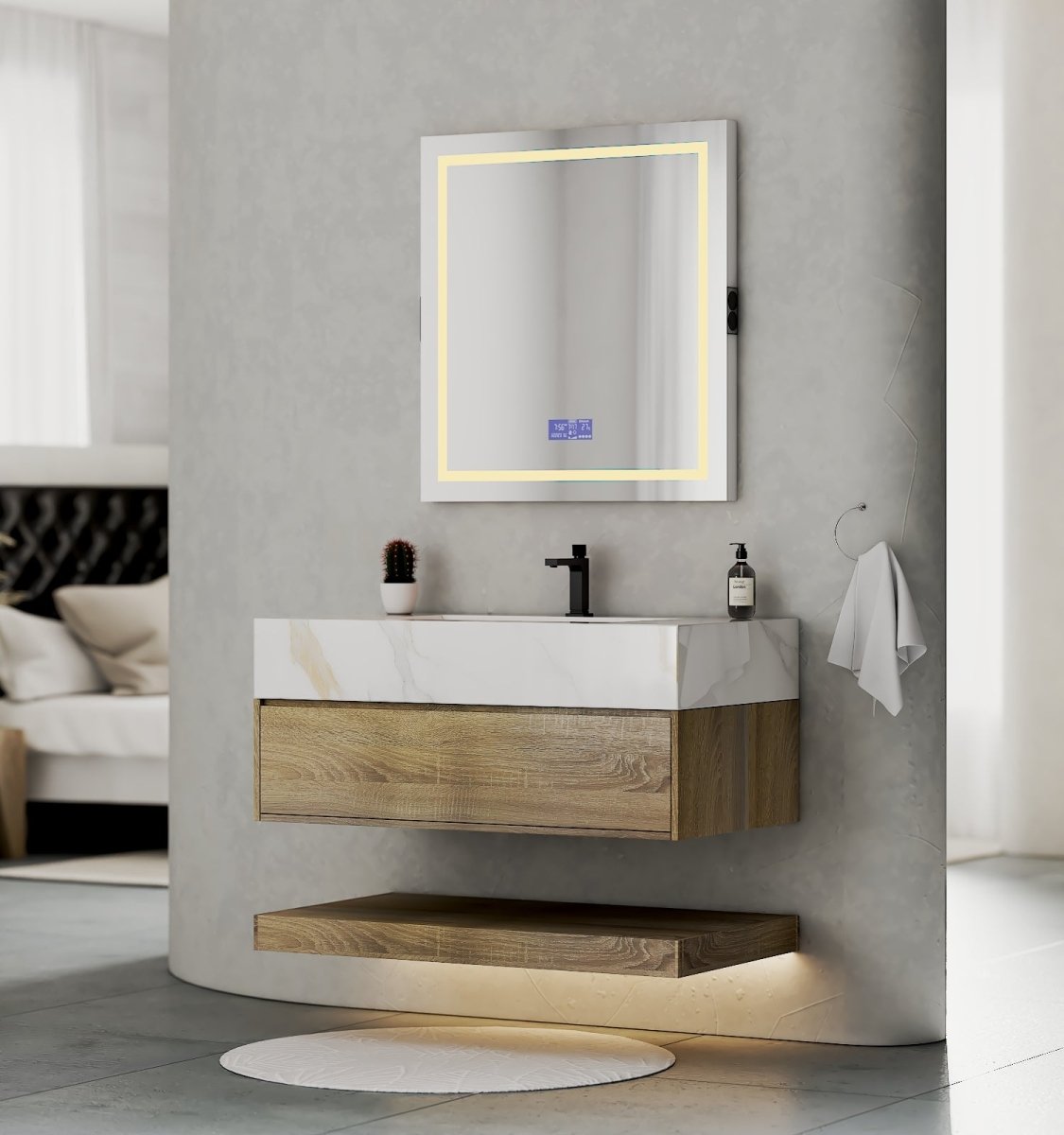 32", 36", 40" Sintered Stone Top with Hotel - Style Floating Bathroom Vanity - VanityCalacatta Gold NeoNova Decor