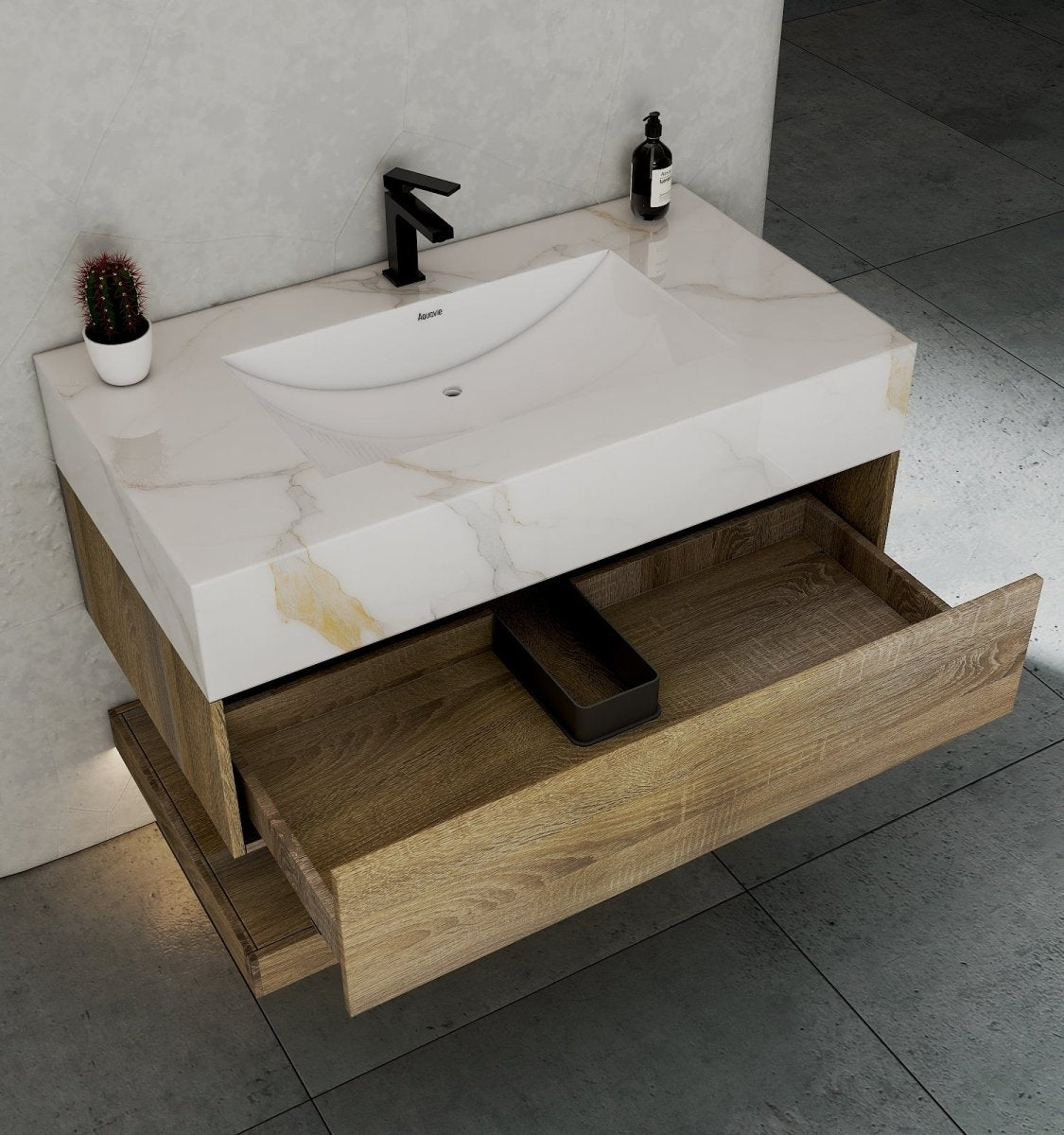 32", 36", 40" Sintered Stone Top with Hotel - Style Floating Bathroom Vanity - VanityCalacatta Gold NeoNova Decor