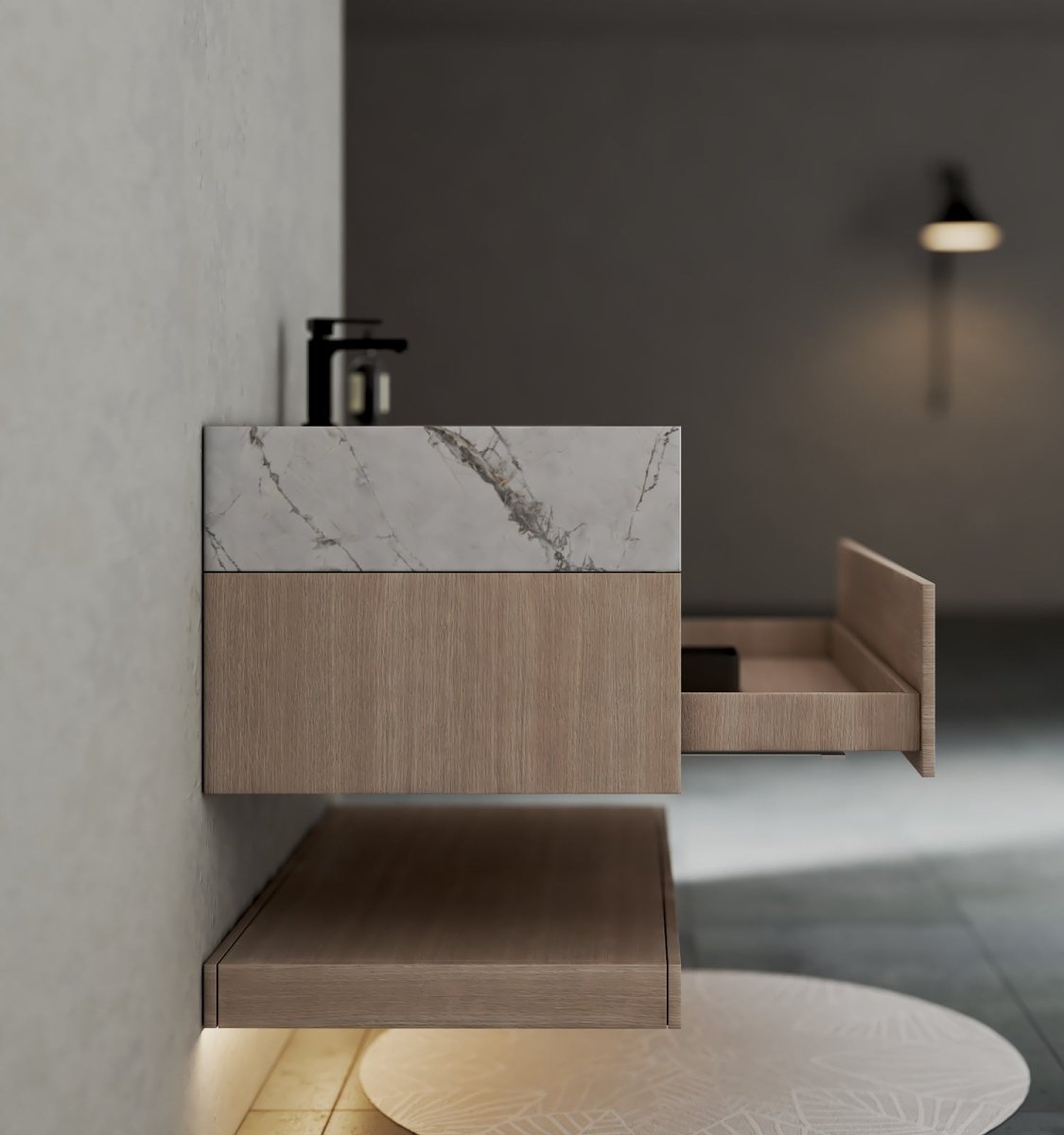 32", 36", 40" Sintered Stone Top with Hotel - Style Floating Bathroom Vanity - VanityIce Grey NeoNova Decor