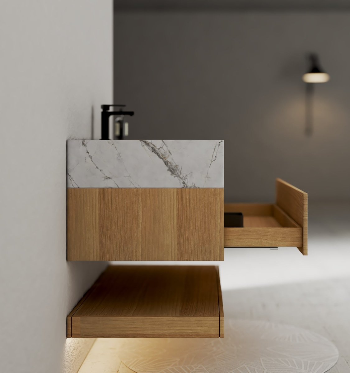 32", 36", 40" Sintered Stone Top with Hotel - Style Floating Bathroom Vanity - VanityIce Grey NeoNova Decor