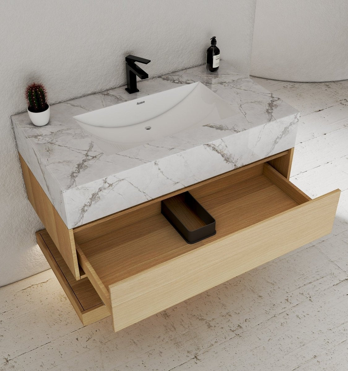 32", 36", 40" Sintered Stone Top with Hotel - Style Floating Bathroom Vanity - VanityIce Grey NeoNova Decor