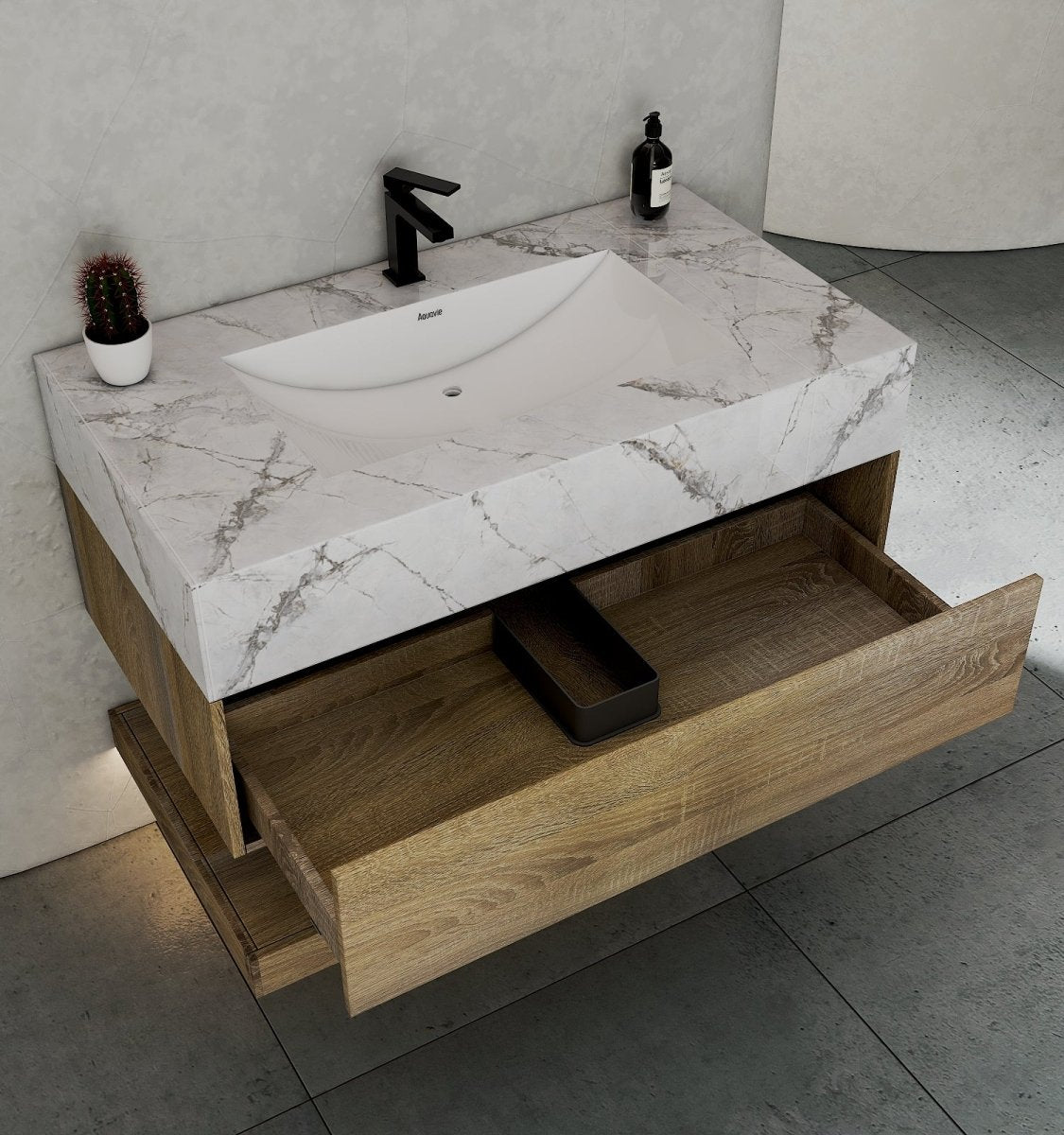 32", 36", 40" Sintered Stone Top with Hotel - Style Floating Bathroom Vanity - VanityIce Grey NeoNova Decor