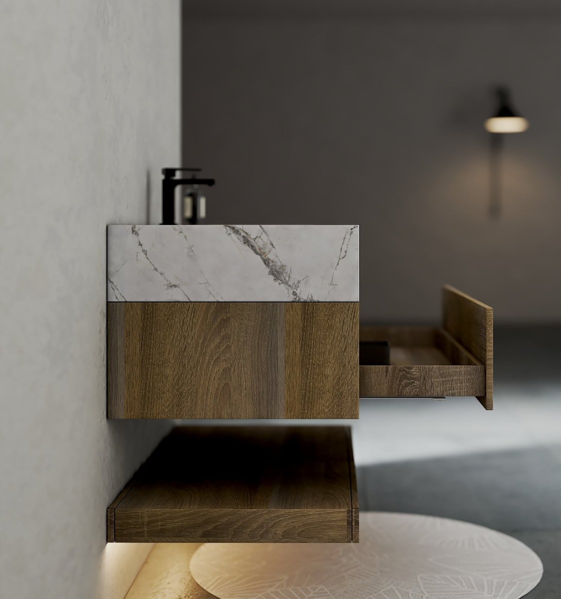 32", 36", 40" Sintered Stone Top with Hotel - Style Floating Bathroom Vanity - VanityIce Grey NeoNova Decor