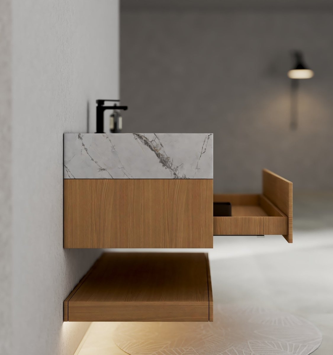 32", 36", 40" Sintered Stone Top with Hotel - Style Floating Bathroom Vanity - VanityIce Grey NeoNova Decor