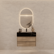 32", 36", 40" Sintered Stone Top with Light Oak Floating Bathroom Vanity - VanityBlack Marquina Gold Veins