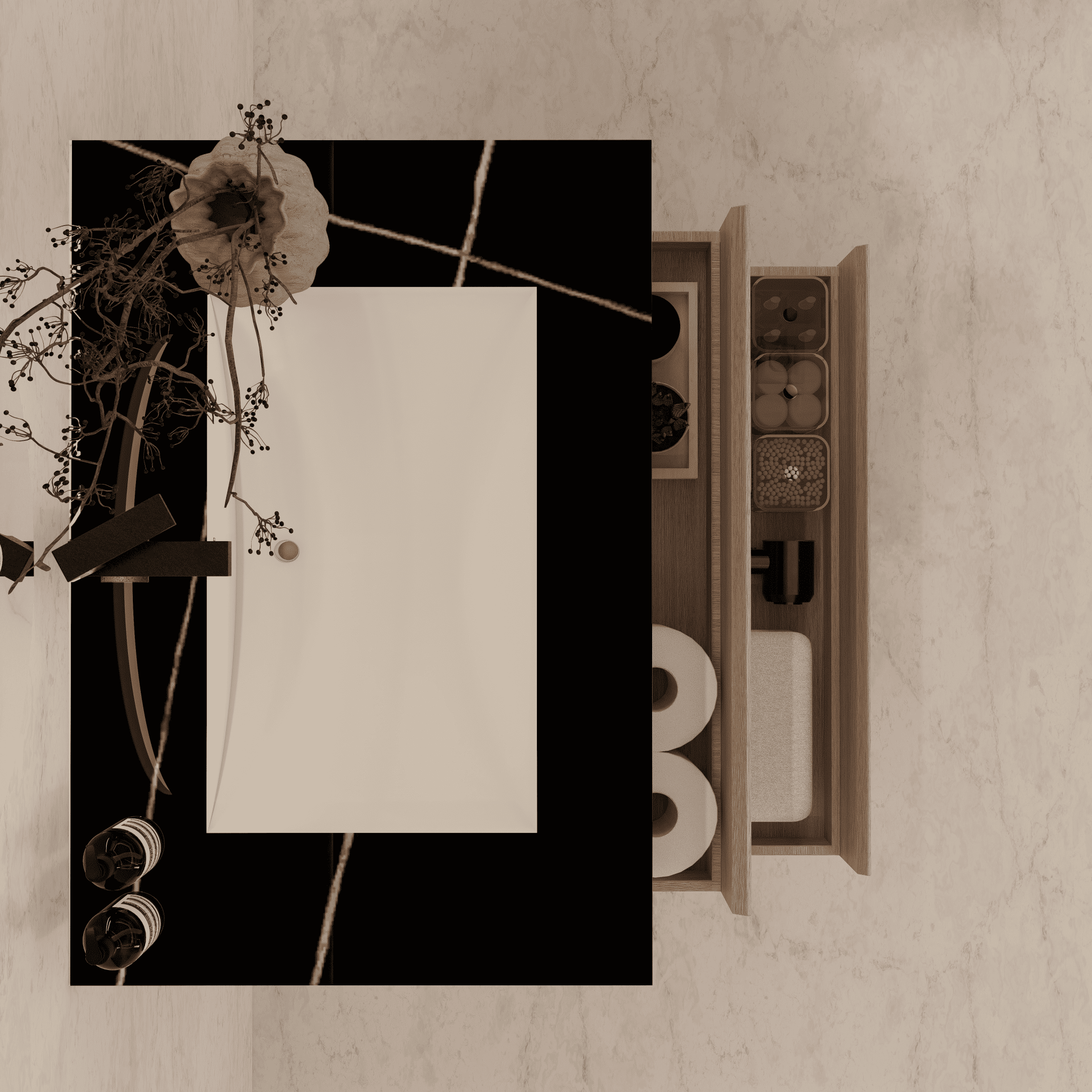 32", 36", 40" Sintered Stone Top with Light Oak Floating Bathroom Vanity - VanityBlack Marquina Gold Veins