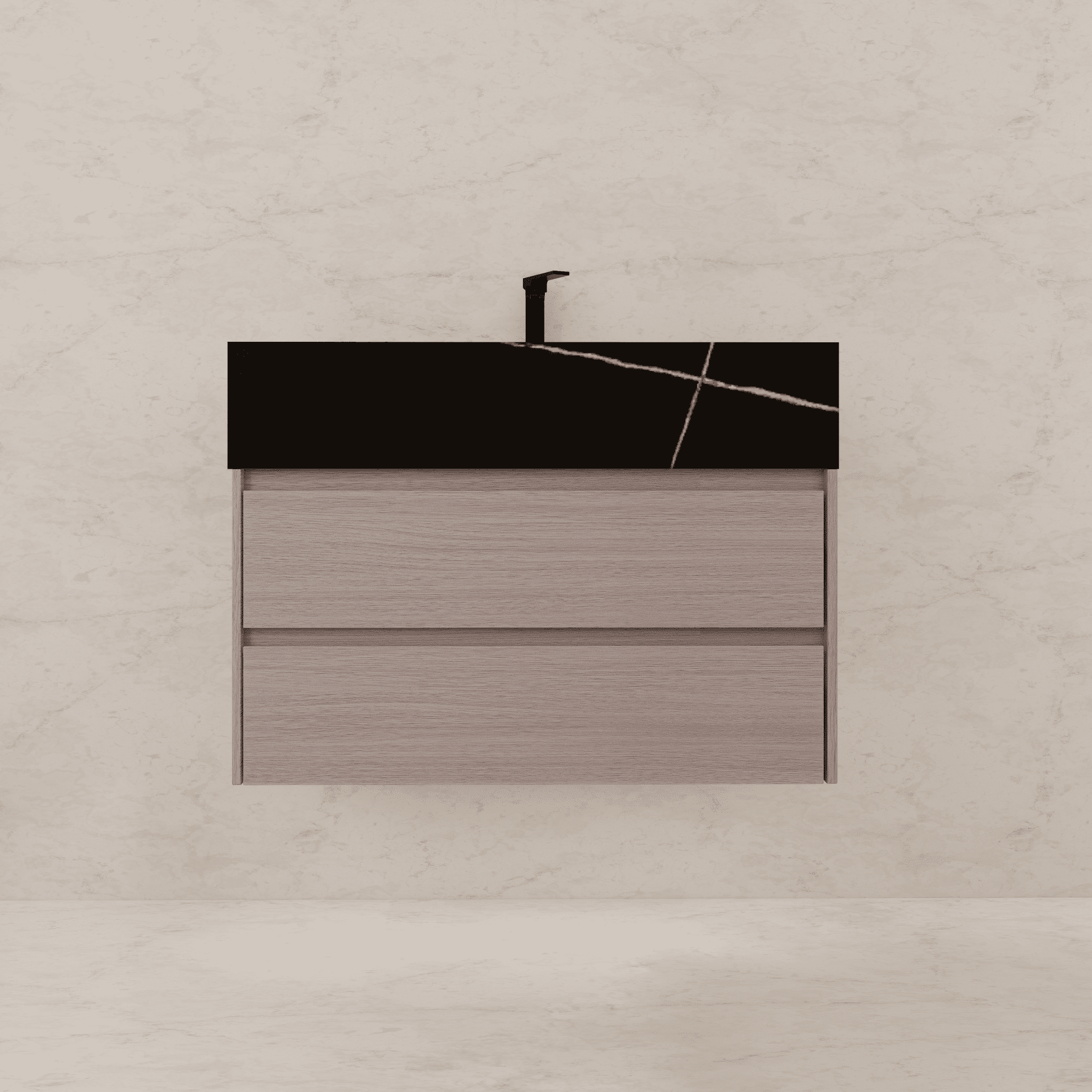 32", 36", 40" Sintered Stone Top with Light Oak Floating Bathroom Vanity - VanityBlack Marquina Gold Veins