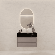 32", 36", 40" Sintered Stone Top with Light Oak Floating Bathroom Vanity - VanityBlack Marquina Gold Veins