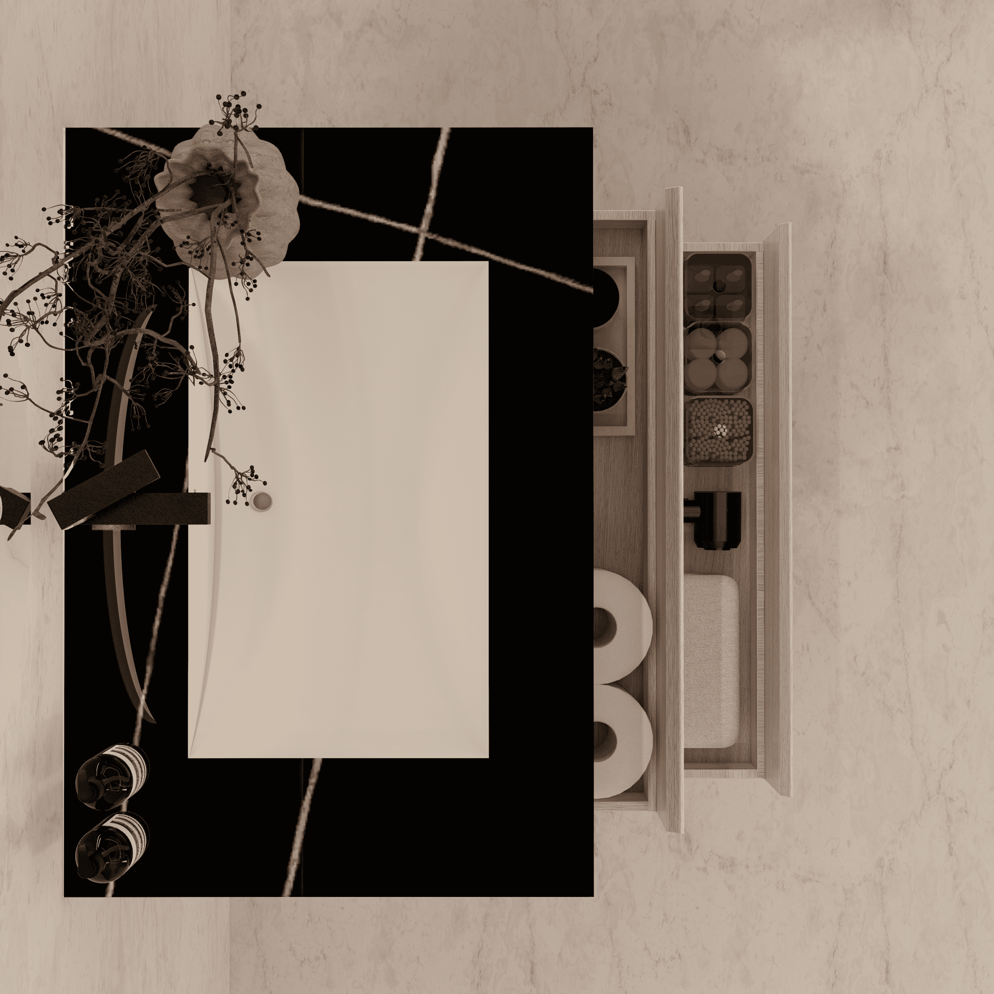 32", 36", 40" Sintered Stone Top with Light Oak Floating Bathroom Vanity - VanityBlack Marquina Gold Veins