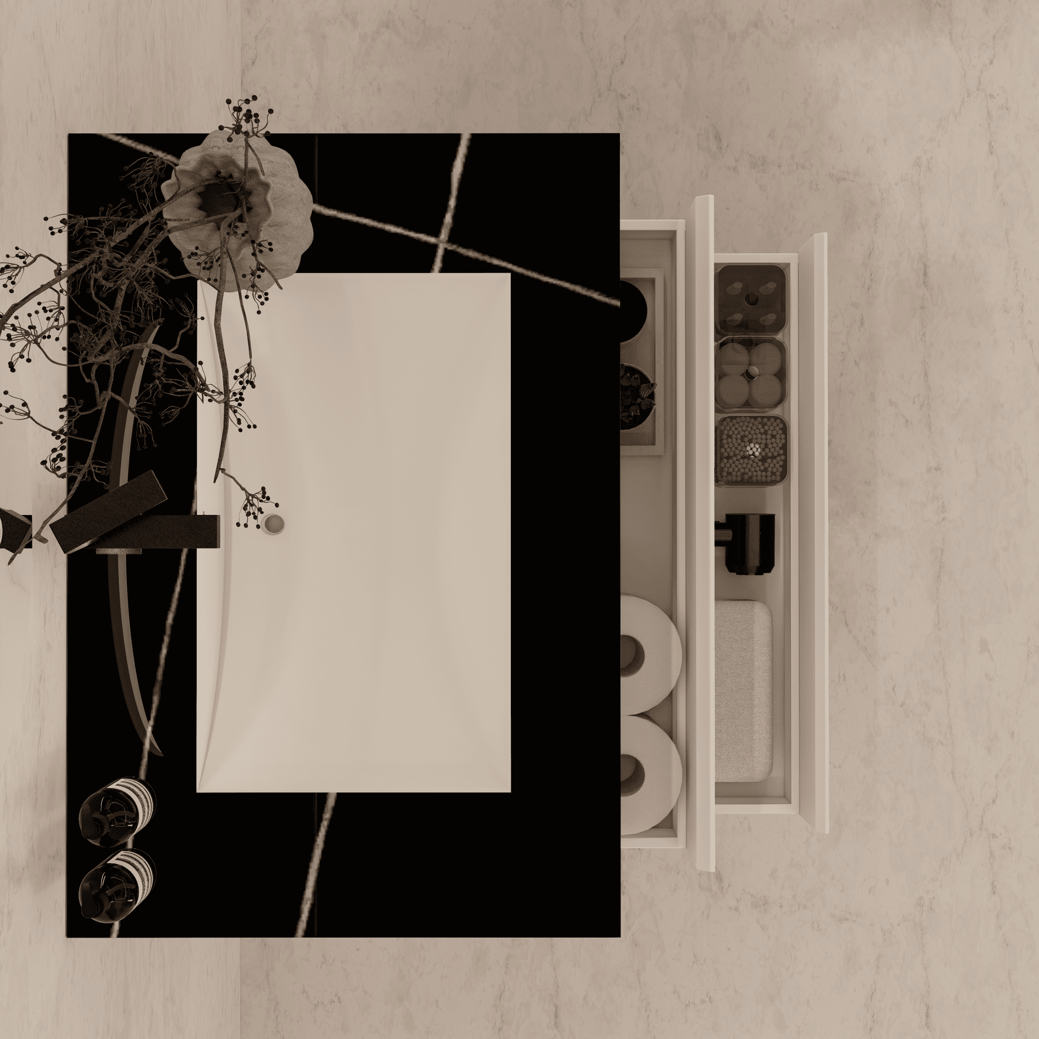 32", 36", 40" Sintered Stone Top with Light Oak Floating Bathroom Vanity - VanityBlack Marquina Gold Veins