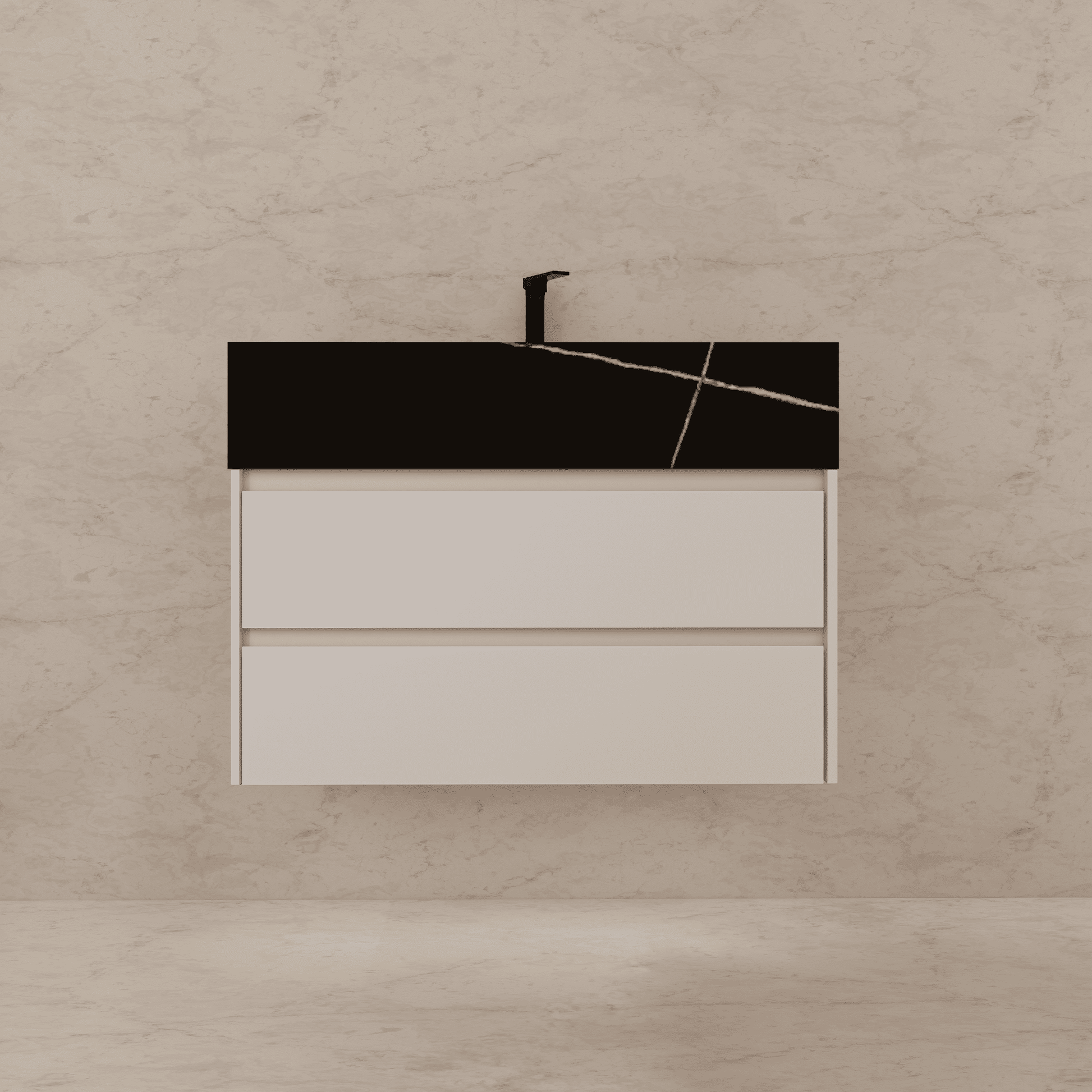32", 36", 40" Sintered Stone Top with Light Oak Floating Bathroom Vanity - VanityBlack Marquina Gold Veins